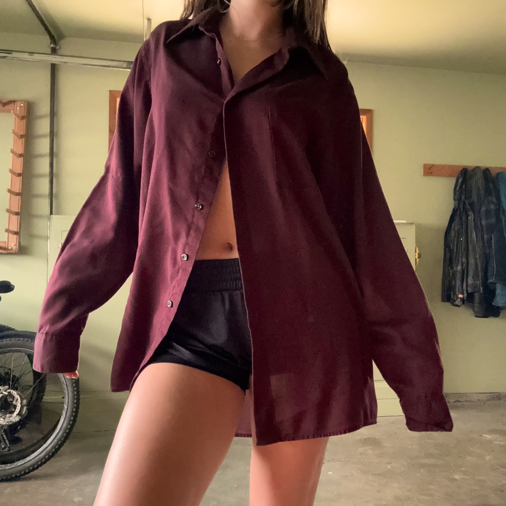 Burgundy button up shirt